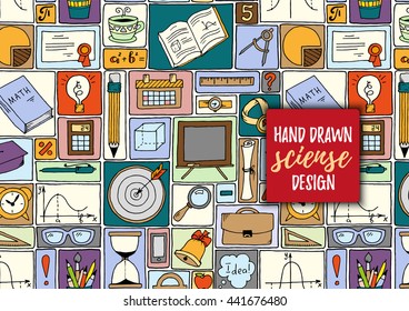 Mathematics science theme. Hand drawn pattern about school and learning in doodle style. Teacher's day background. Math backdrop. Education background design.