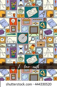 Mathematics science theme. Hand drawn pattern about school and learning in doodle style. Teacher's day background. Math backdrop. Education background design.