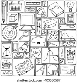 Mathematics science theme. Seamless hand drawn pattern about school and learning. Teacher's day background.