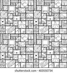 Mathematics science theme. Seamless hand drawn pattern about school and learning. Teacher's day background.