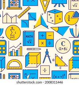 Mathematics seamless pattern in line style. Vector illustration.