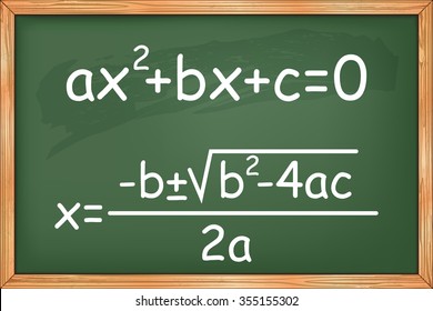 Mathematics, second degree equation on chalkboard vector