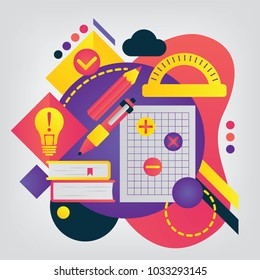 Mathematics. Set of illustration for school notebook or schedule of lessons. Back to school concept.