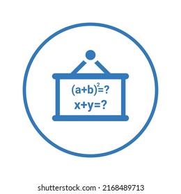 Mathematics, solution, concept icon. Blue color design.