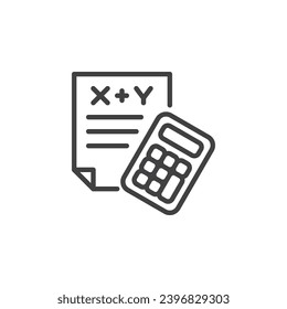 Mathematics solving line icon. linear style sign for mobile concept and web design. Math calculator outline vector icon. Symbol, logo illustration. Vector graphics