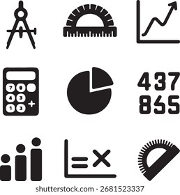 Conjunto de iconos de matemáticas y estadísticas - Símbolos de Vector para Educación y análisis empresarial

