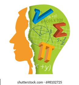 Mathematics Student Head silhouette.
Stylized Male Head silhouette with mathematics symbols. Vector available.