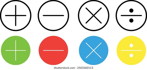 mathematics symbol, math sign button, math icon set, add, minus, divide, multiple