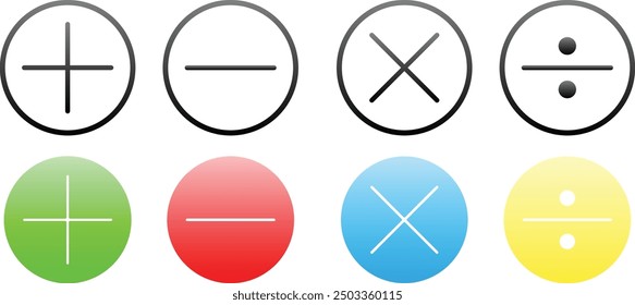 mathematics symbol, math sign button, math icon set, add, minus, divide, multiple