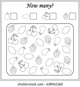 Mathematics task. How many objects. Learning mathematics, numbers. Tasks for addition (counting) for preschool kids, children. worksheet for preschool kids.