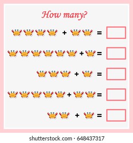 Mathematics task. How many objects. Learning mathematics, numbers. Tasks for addition (counting) for preschool kids, worksheet for children