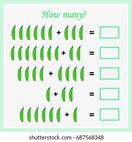 Mathematics task. How many objects. Worksheet.  Learning mathematics, numbers. Tasks for addition (counting) for preschool kids, children