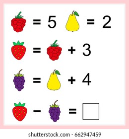 Mathematics task.  Learning mathematics, tasks for addition  for preschool  children. worksheet for preschool kids - vector