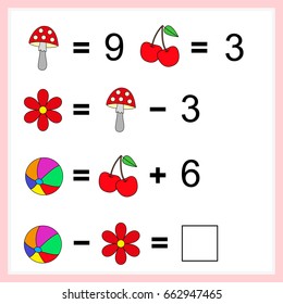 Mathematics task.  Learning mathematics, tasks for addition  for preschool  children. worksheet for preschool kids - vector