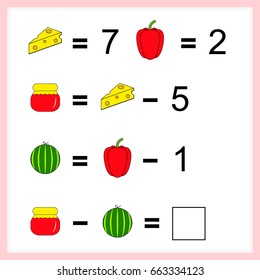 Mathematics task.  Learning mathematics, tasks for addition  for preschool  children. worksheet for preschool kids - vector