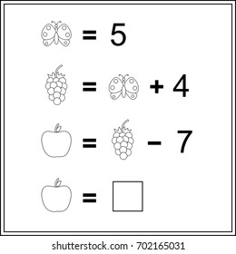  Mathematics task.  Worksheet.  Learning mathematics, tasks for addition  for preschool  children. 