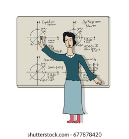 Mathematics teacher vector hand drawn illustration