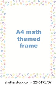 Mathematics themed pastel vector frame for worksheets and arithmetic school tasks, pictures