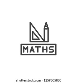 Mathematics tools outline icon. linear style sign for mobile concept and web design. Triangle ruler and pencil simple line vector icon. Math symbol, logo illustration. Pixel perfect vector graphics
