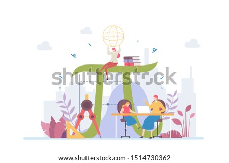 Mathematics Vector Illustration Concept Showing a teacher giving math lesson to a student, Suitable for landing page, ui, web, App intro card, editorial, flyer, and banner.
