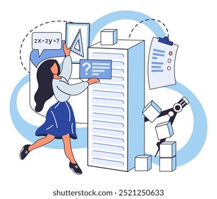 Mathematics vector illustration. The concept mathematics is vast ocean knowledge, waiting for eager minds to dive in and explore Mathematicians engage in intellectual brainstorming, unraveling