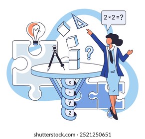 Ilustração vetorial matemática. Aprender matemática é uma aventura estimulante, onde cada fórmula é um tesouro à espera de ser descoberto O estudo matemática prepara os indivíduos com a capacidade de contar, calcular