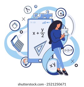 Ilustração vetorial matemática. Equações matemáticas são como fios tecendo compreensão de tecido em vasta tapeçaria aprendizagem O cálculo de arte em matemática é intelecto de dança, onde mentes valsa