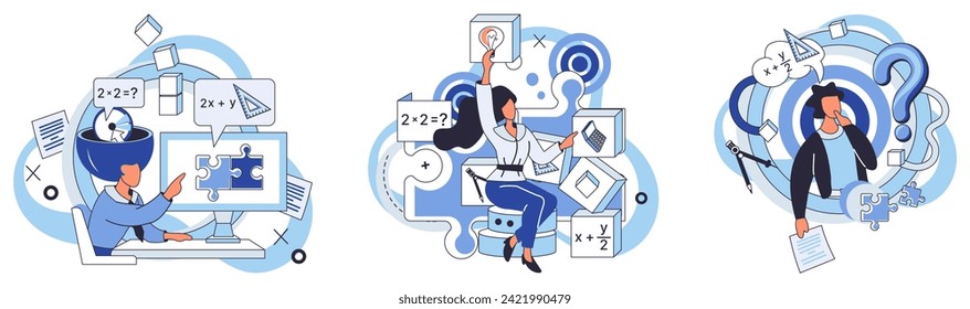 Mathematics vector illustration. Mathematical intellect is like compass, directing minds through labyrinth numeric complexities Learning mathematics is continuous exploration, where language numbers