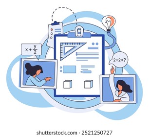 Mathematics vector illustration. Mathematical knowledge grows like flourishing tree, branching out with every lesson learned The study mathematics is exploration logic, where every formula is key