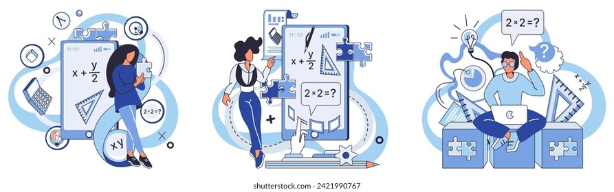 Mathematics vector illustration. In mathematical realm, journey learning unfolds as minds decode secrets numeric patterns The study math is quest for knowledge, where each lesson learned adds layer