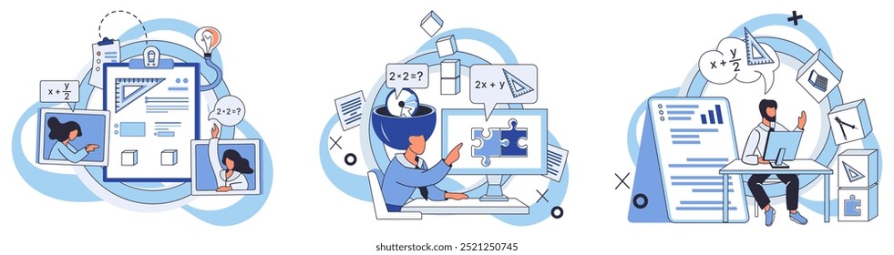 Mathematics vector illustration. Mathematicians engage in intellectual gymnastics, stretching boundaries understanding through numerical concepts In vast landscape mathematical concepts, each formula