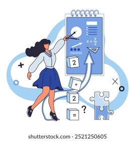 Ilustración vectorial de Matemáticas. El estudio de las matemáticas es la lógica de exploración, donde cada fórmula es clave para desbloquear la comprensión En las matemáticas del reino, la inteligencia se perfecciona a través de un estudio meticuloso