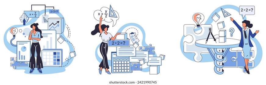 Mathematics vector illustration. The study math is quest for knowledge, where each lesson learned adds layer to foundation understanding Mathematical intellect is like compass, directing minds