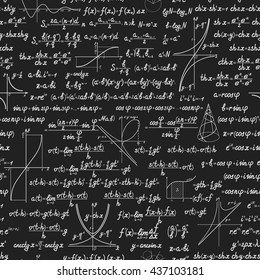 Mathematics vector seamless pattern with different signs, figures and formulas. Back to school seamless scientific background