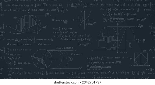 Mathematics vector seamless pattern with formulas written on the chalkboard.