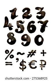 Mathematics watercolor ink numbers set vector illustration