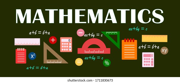 Banner de conceptos de palabras matemáticas. Presentación, sitio web. Leer la idea de tipografía con iconos lineales. Ilustración del vector 
