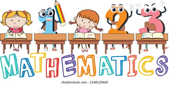 Mathematics word logo in cartoon style illustration