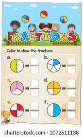 Mathematics Worksheet Fractions Chapter with Picture illustration