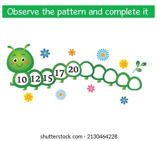 mathematics worksheet for kids,Write missing numbers, educational games, caterpillar kids design,vector, kindergarten mathematics games