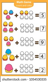 Mathematics workshhet. eduational game for children. Counting, Learning addition for kids ad toddlers