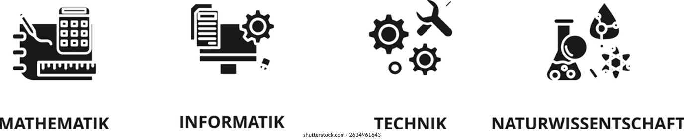 Mathematik, Informatik, Naturwissenschaften, Technik (MINT) vector icon illustration concept