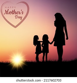Mathers day poster with daughters in the background design