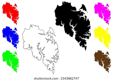 Condado de Mathews, Commonwealth da Virgínia (Condado dos EUA, Estados Unidos da América, EUA, EUA) mapa ilustração vetorial, esboço de rabisco Mapa de Mathews