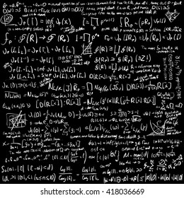 Maths algebra formulas on chalkboard vector background