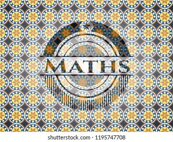 Maths arabic badge background. Arabesque decoration.