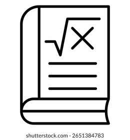 Icono de libro de matemáticas Vector de signo plano de contorno blanco y negro