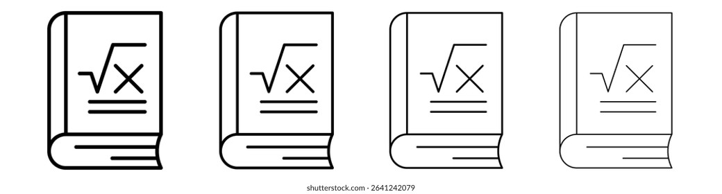 Maths book icon Outline sign symbol set