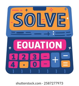 Maths calculator with solve equation text, flat sticker 
