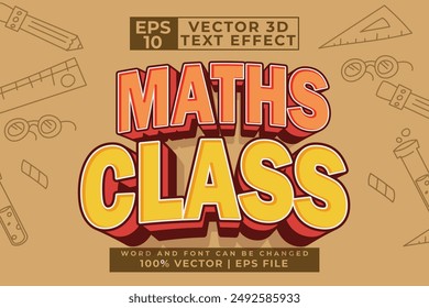 Maths class cartoon style editable 3d text effect premium vector. Vector illustration